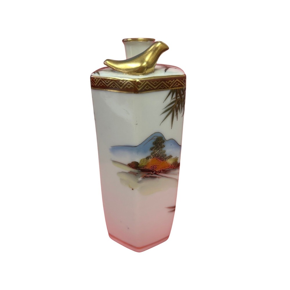 Kutani ware whistling sake decanter Handpainted Bamboo Mountain scenery